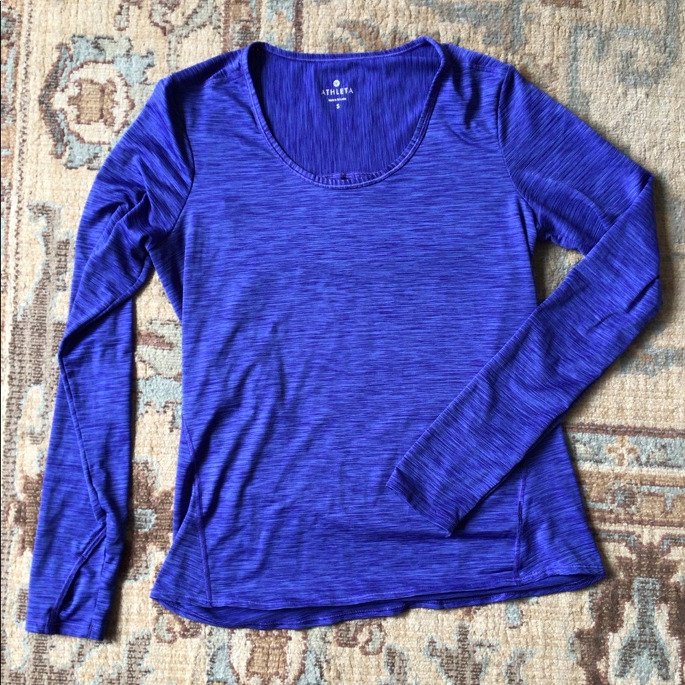 Athleta Chi Long Sleeve Small S Blue Top Wicking Sun Protection Unstinkable Tee